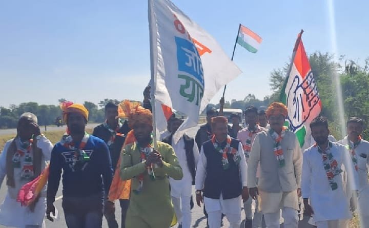 ब्यावरा में कांग्रेस की पगारी बंगला से भोपाल चौराहे तक निकली भारत जोड़ो उपयात्रा
